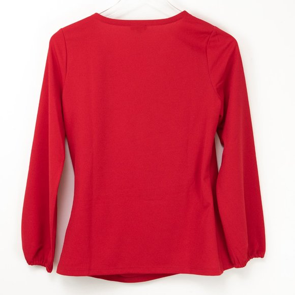 Talbots Crepe Top V-neck Blouse Faux Wrap Shirt Red Size Medium Petite Short New - Picture 3 of 7